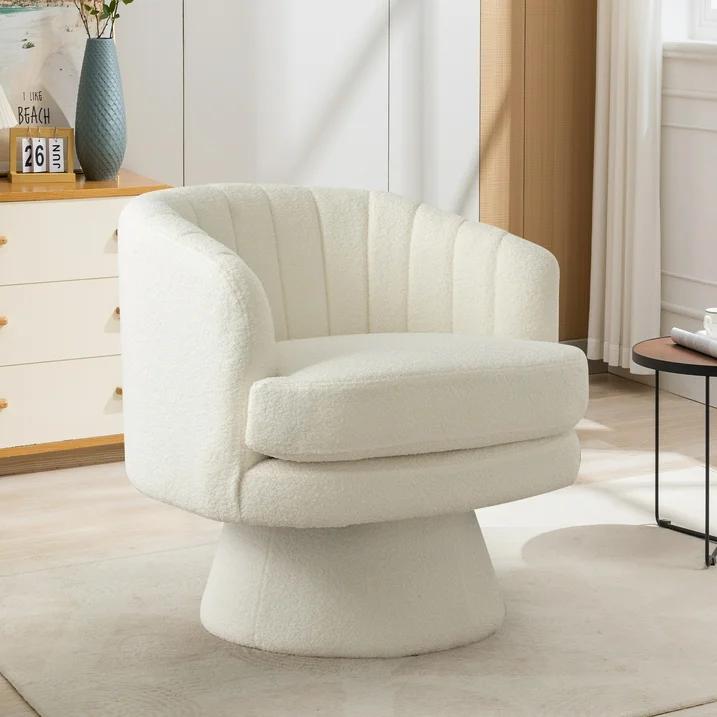 Forniva Swivel Accent Chair, Modern Cozy Lambswool Accent Chair, Comfy Round Armchiars, 360 Degree Swivel Barrel Chairs for Living Room, Bedroom Office