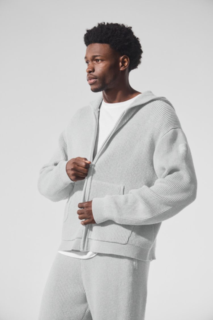 DOMAIN RIB KNIT FULL ZIP SWEATER