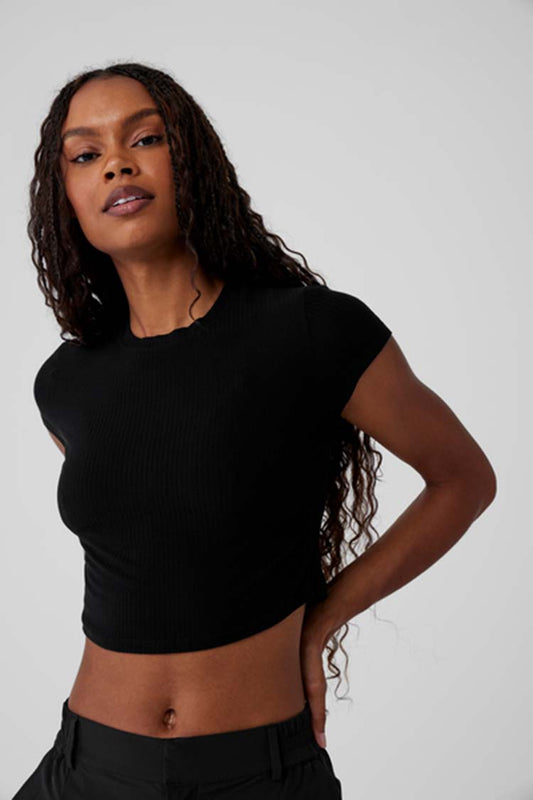 RIBBED SEA COAST CROPPED SHORT SLEEVE TEE