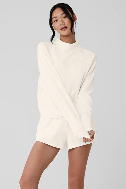 WAFFLE WEEKEND ESCAPE MOCK NECK LONG SLEEVE