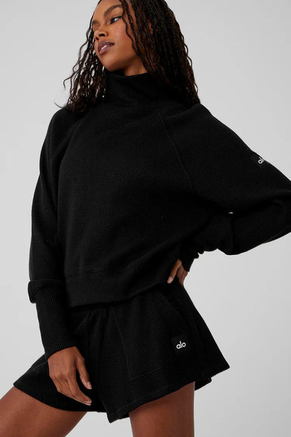WAFFLE WEEKEND ESCAPE MOCK NECK LONG SLEEVE