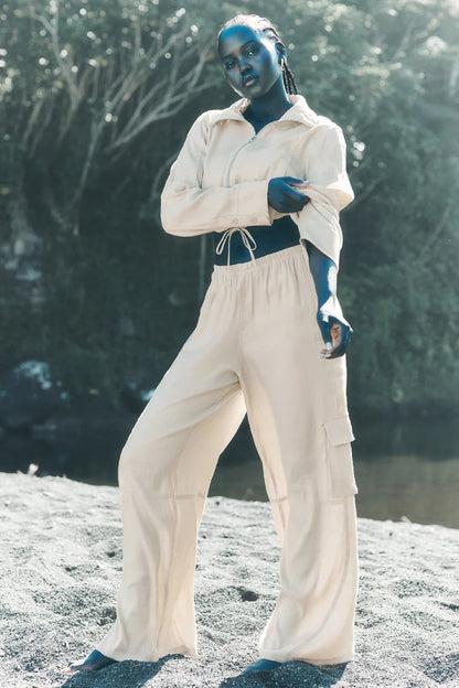 LINEN GETAWAY CARGO WIDE LEG PANT