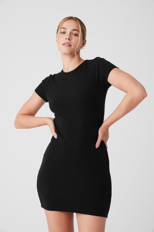 GODDESS RIBBED SHORT SLEEVE MINI DRESS