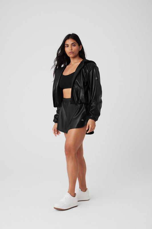 FAUX LEATHER POWER HOUR FULL ZIP CROPPED JACKET