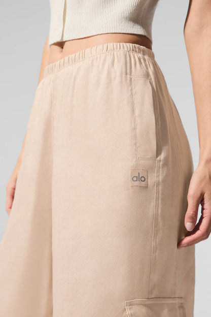 LINEN GETAWAY CARGO WIDE LEG PANT