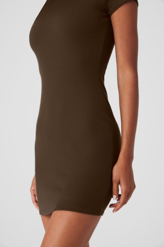 GODDESS RIBBED SHORT SLEEVE MINI DRESS