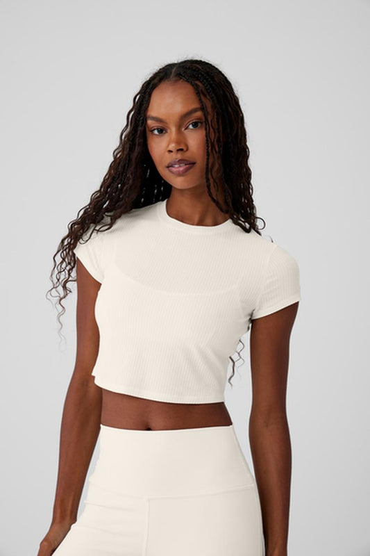 RIBBED SEA COAST CROPPED SHORT SLEEVE TEE