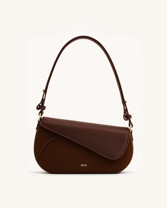 Addisyn Faux Suede Panel Shoulder Bag - Mocha Brown